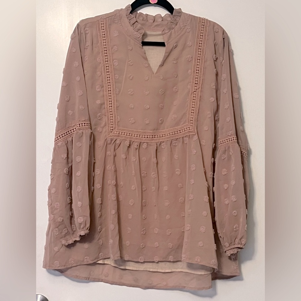 Boho inspired, bell sleeves, dusty rose blouse.